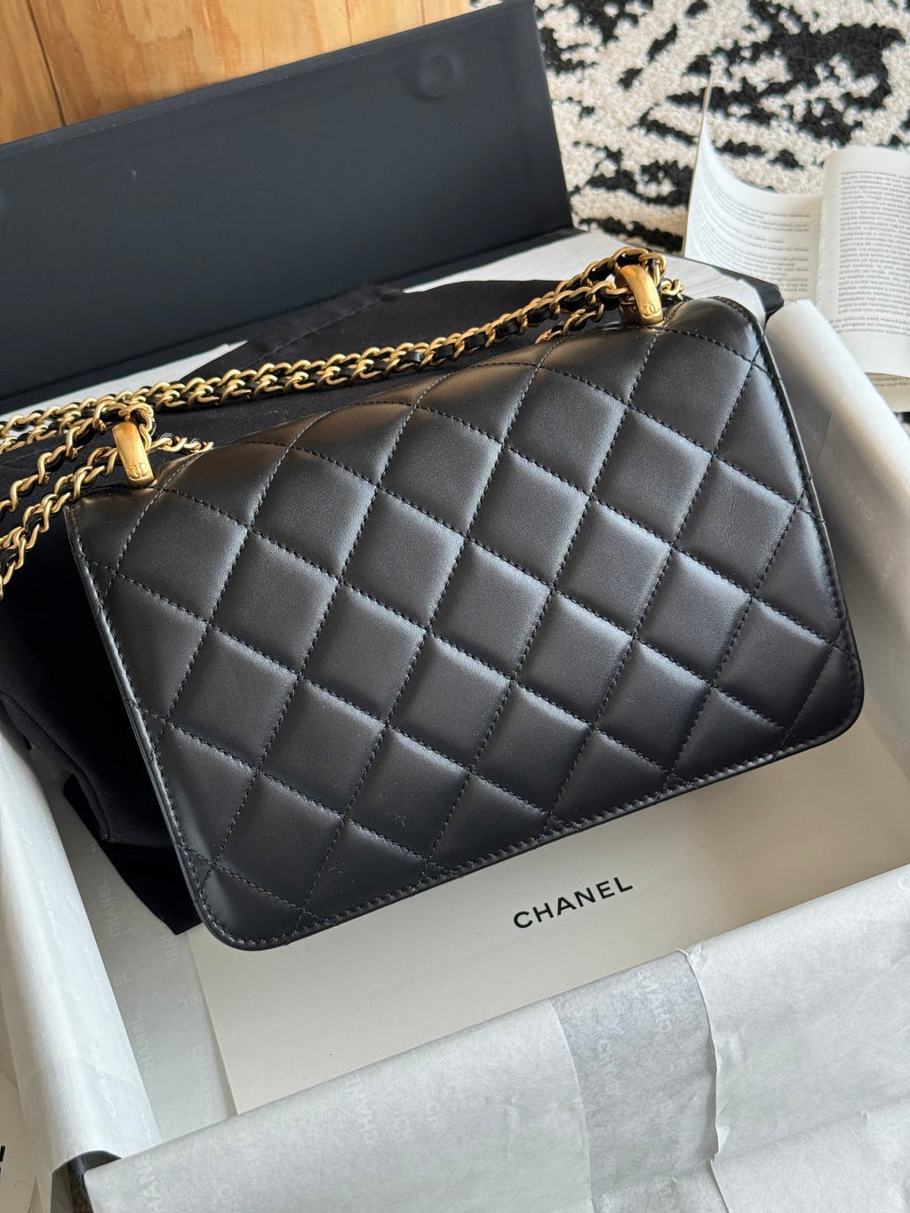 Classic Quilted Leather Handbag with Gold - Tone Hardware