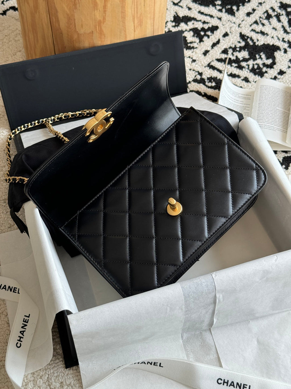 Classic Quilted Leather Handbag with Gold - Tone Hardware