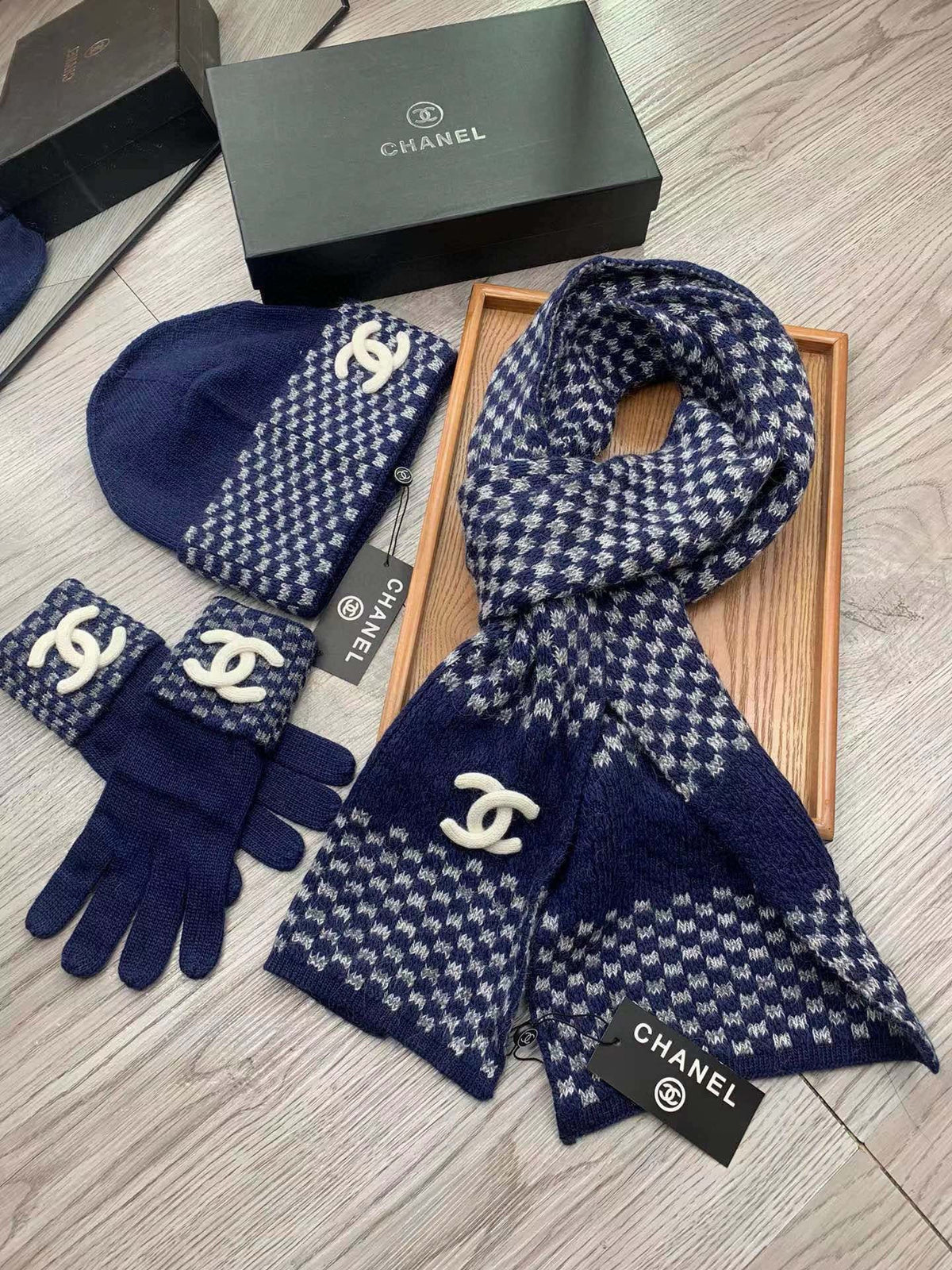 Knit Scarf Beanie Gloves Set (3pcs)