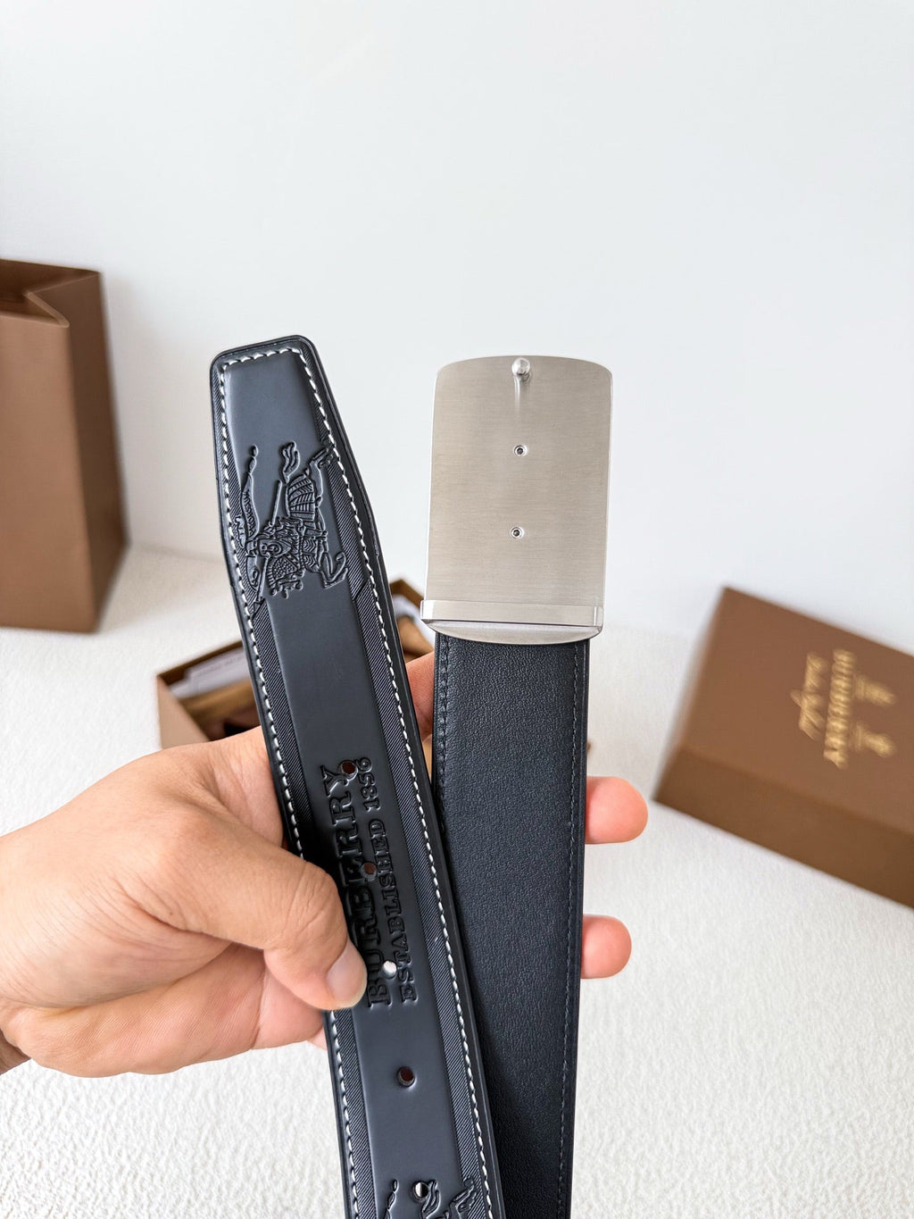 Men’s Leather Belt with Silver Horse Embossed Buckle