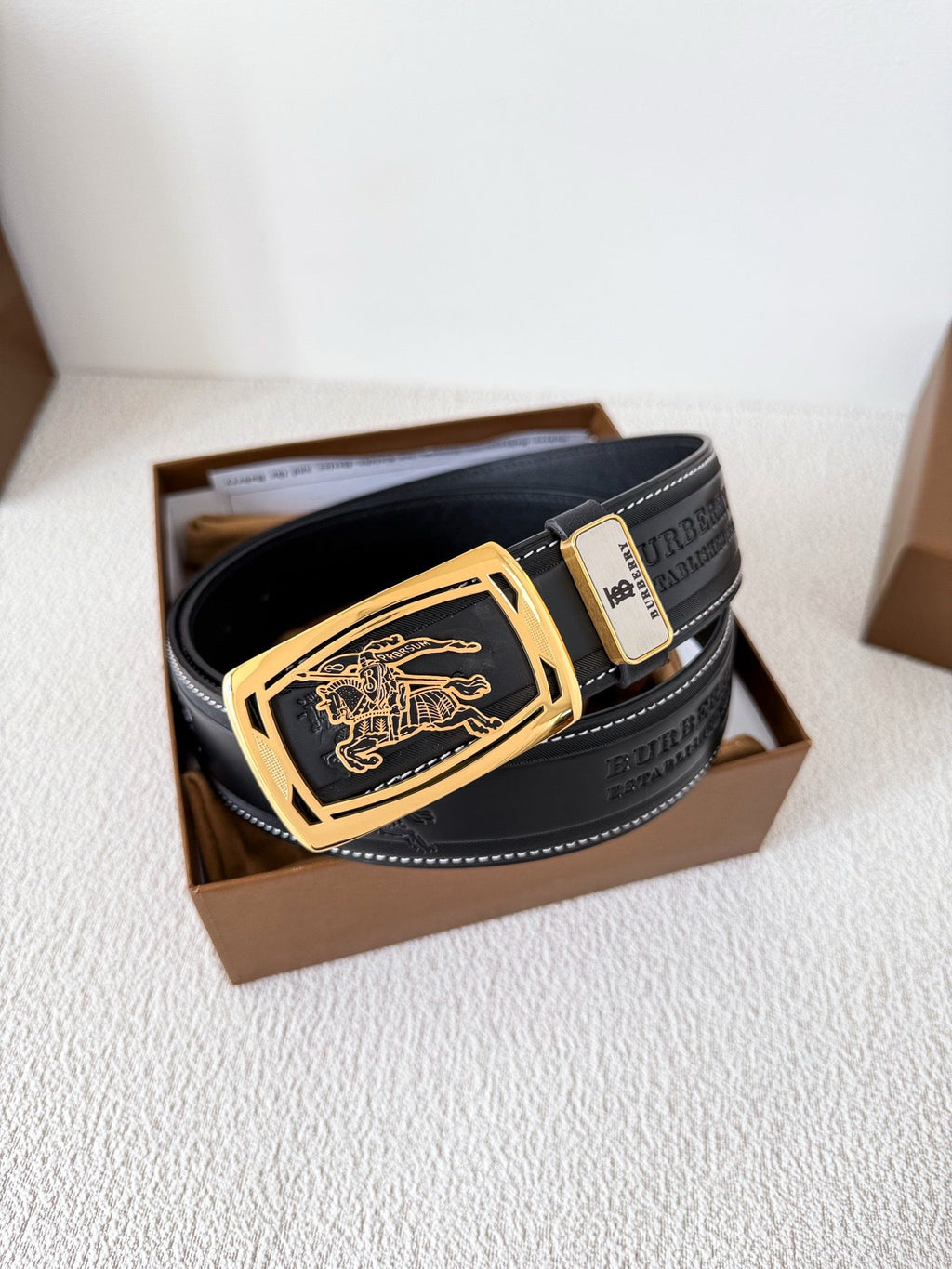 Men’s Leather Belt with Gold Horse Embossed Buckle