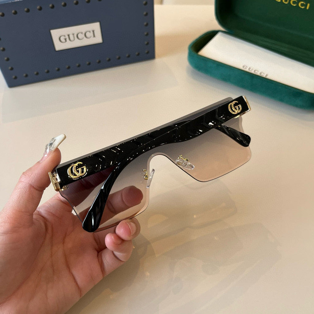 Oversized Shield Sunglasses with Gold Accent Detailing